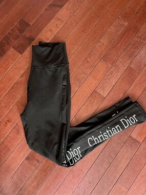 Dior Black Leggings with White Christian Dior Logo